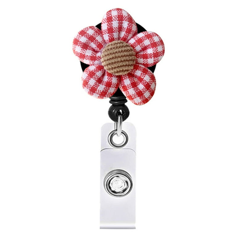 Visland 4pcs Flower Retractable Name Badge Reel Staff Work Card Holder Chest Pocket Clip ID Tag Card Accessories Clip, Red
