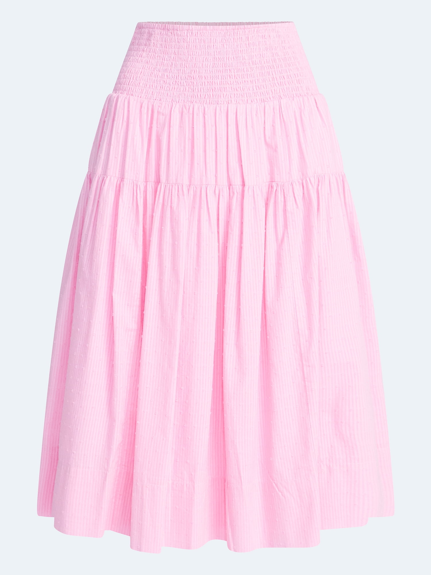 Free Assembly Women's Smocked Waist Cotton Midi Skirt, Sizes XS-XXL