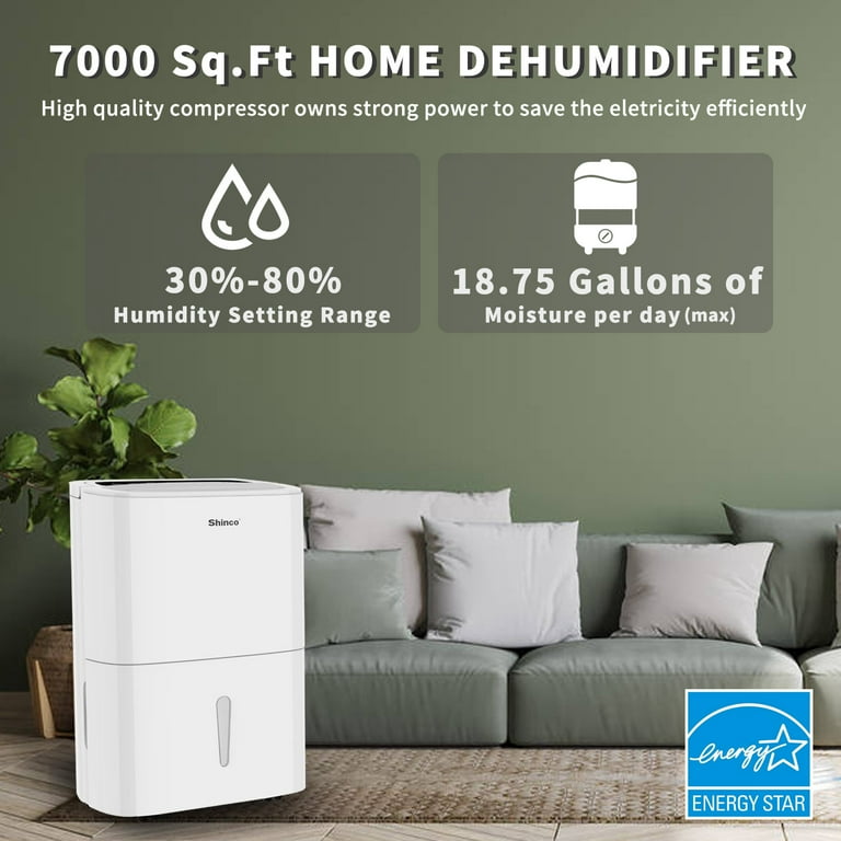 Shinco 7,000 Sq.Ft Dehumidifier with Pump, 1.85 Gallon Tank