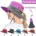 thumbnail image 1 of Sombrero de ala ancha Dalrosia para mujer, plegable, con cola de caballo y protección UV, ideal para playa, pesca y senderismo., 1 of 8