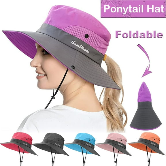 Dalrosia Womens Ponytail Wide Brim Sun Hat Packable UV Protection Beach Cap for Fishing & Hiking