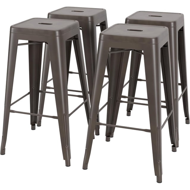 24 Inch Stackable Bar Stools - Set of 4 Backless Metal Counter & Dining Chairs for Indoor/Outdoor Use,Bronze