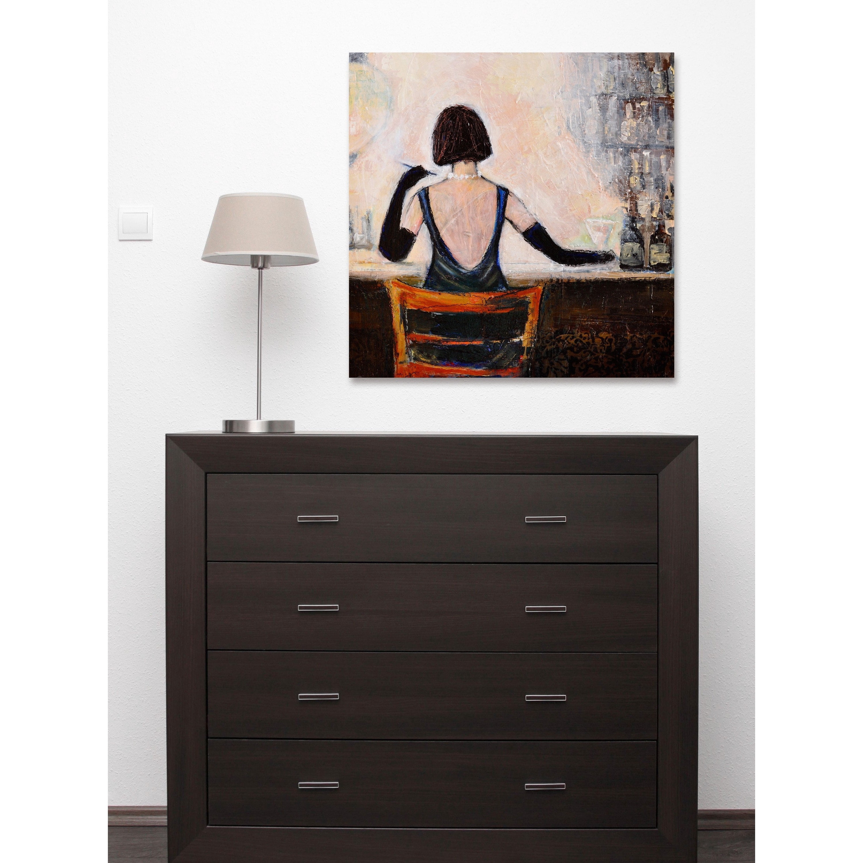 "Bar Scene Woman" Painting Print on Wrapped Canvas