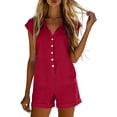 thumbnail image 6 of YTCAMLO Button Down Womens Cotton Rompers Casual Beach Baggy V Neck Linen Short Jumpsuits Folded Hem Wide Leg Summer Outfits, 6 of 7