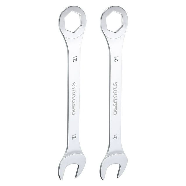 Unique Bargains 21mm 6-Point Thin Combination Wrench Double Ended Box and Open End Chromes Plated Steel, Silver 2Pcs
