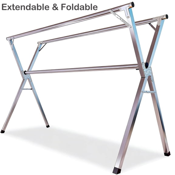 SUSUZI 79" Foldable Clothes Drying Rack, Space Saving Laundry Drying Rack Stainless Steel with 20 Windproof Hooks, 200LBS Capacity Garment Rack for Indoor Outdoor Use