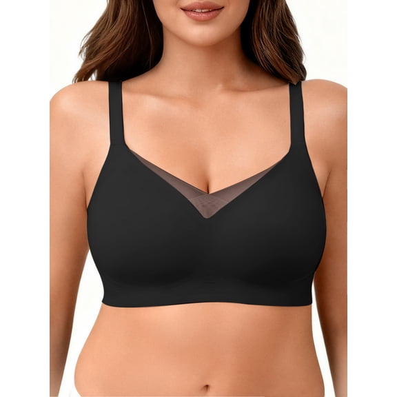 SHARICCA Plus Size Womens Wireless T-shirt Bra Comfort Full Coverage Seamless Jelly Bra
