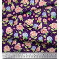 thumbnail image 2 of Soimoi Purple Velvet Fabric Periwinkle & Peony Floral Printed Craft Fabric by the Yard 58 Inch Wide, 2 of 3