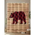 thumbnail image 4 of Fsddascl Red Black Plaid Bear Shower Curtain Set - Standard 72" x 72" Washable Bathtub Curtain with 12 Hooks, Farmhouse Cabin Brown Wood Grain Waterproof Fabric Stall Shower Curtains for Bathroom, 4 of 6