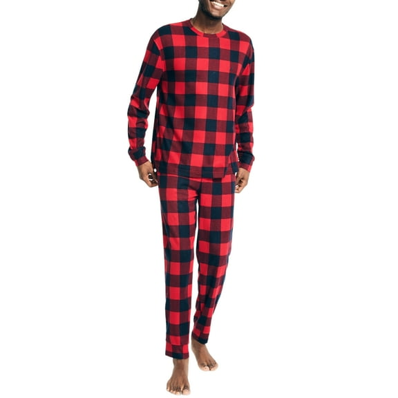 Nautica Men's 2-Piece Waffle Buffalo Knit Pajama Set X-Large Red Plaid