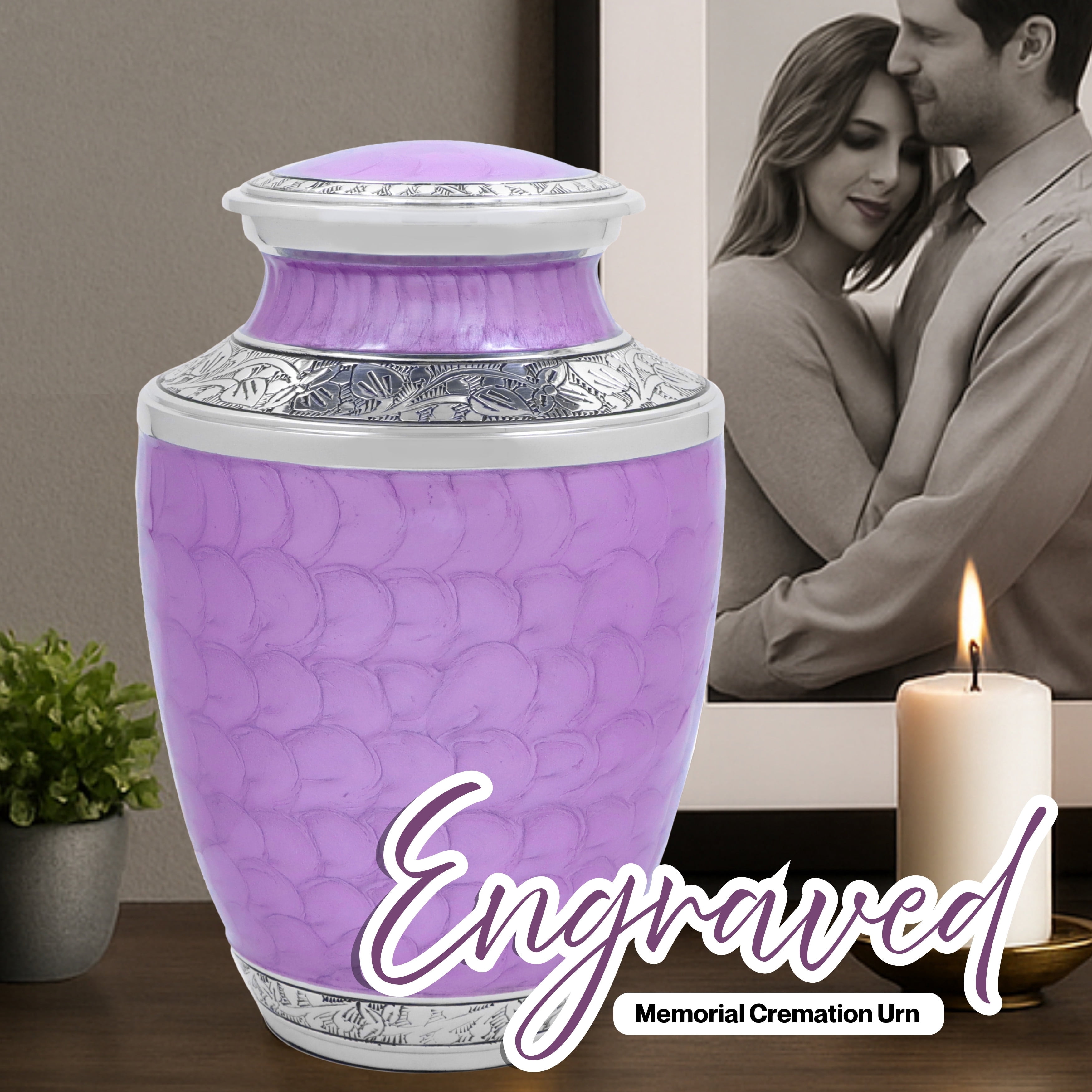 Aluminum Handcrafted Urn - Elegant Keepsake Holder for Adult Human Ashes (Lavender & Chrome)