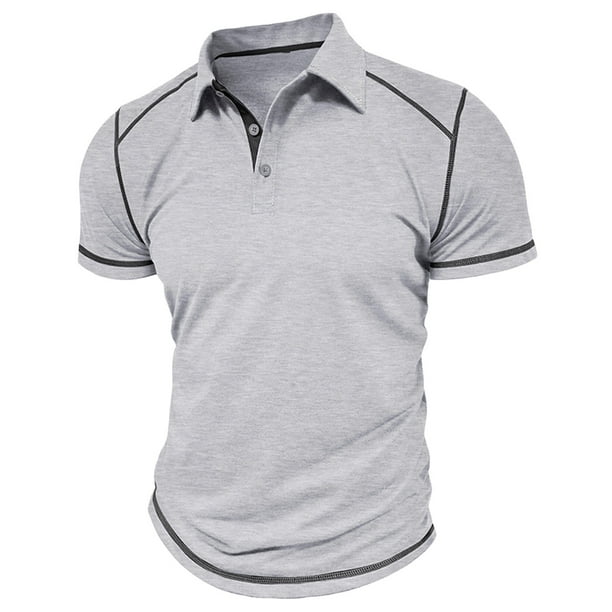 pstuiky camiseta de hombre, Camiseta de manga corta para hombre, estilo informal, lisa, con cuello vuelto, botones y blusa camisetas de hombre xxl