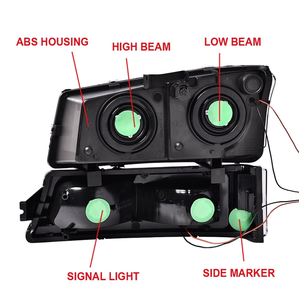 CROSSDESIGN LED Headlamps DRL Headlights Projector Fit for 2003-2006 Chevy Silverado/Avalanche