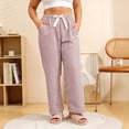 thumbnail image 4 of Bovxnpu Womens Pajamas Bottoms Sleep Pants Striped Textured Ruched Wide Leg Casual Long Pants Sleepwear, 4 of 6