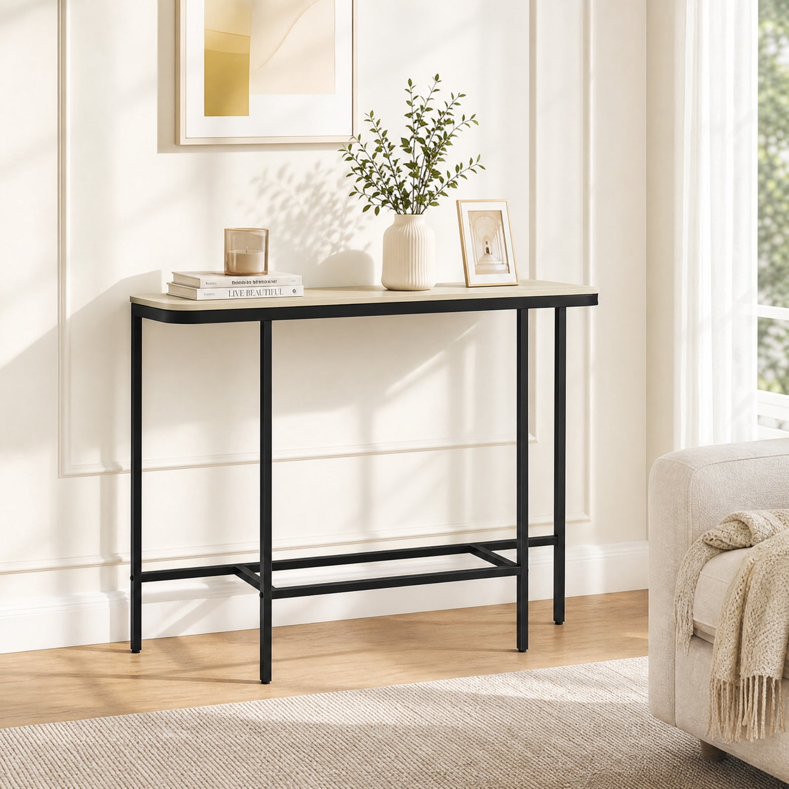 Furnibear 44 Inch Console Table Entryway Table with Faux Marble Tabletop and Heavy Duty Metal Frame for Living Room Hallway, Gray