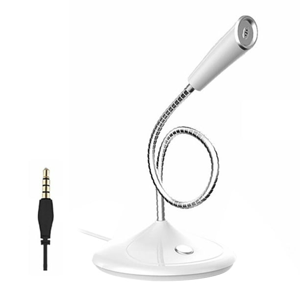 Micrófono con cable Micrófono omnidireccional para computadora Micrófono de condensador con cancelación de ruido, 3.5 mm, Blanco Eigraketly EL001001-03B