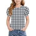 thumbnail image 2 of Bxsruta Girls Puff Sleeve Crew Neck Gingham Top Casual Short Sleeve Pullover for Ages 5-14, 2 of 8