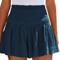 thumbnail image 2 of Women's Shorts Womens Shorts Cotton High Elastic Waisted Pleated Ruffle Cute Shorts Beach Flowy Casual Shorts,Blue Women's Shorts S, 2 of 8