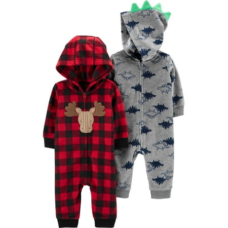 Child of Mine by Carter's Baby Boy Hooded Fleece Jumpsuit Romper, 2-Pack