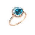 thumbnail image 2 of 14K Rose Gold 3.25 ctw Blue Topaz Ring with Diamonds Flower Leaves Halo, 2 of 7
