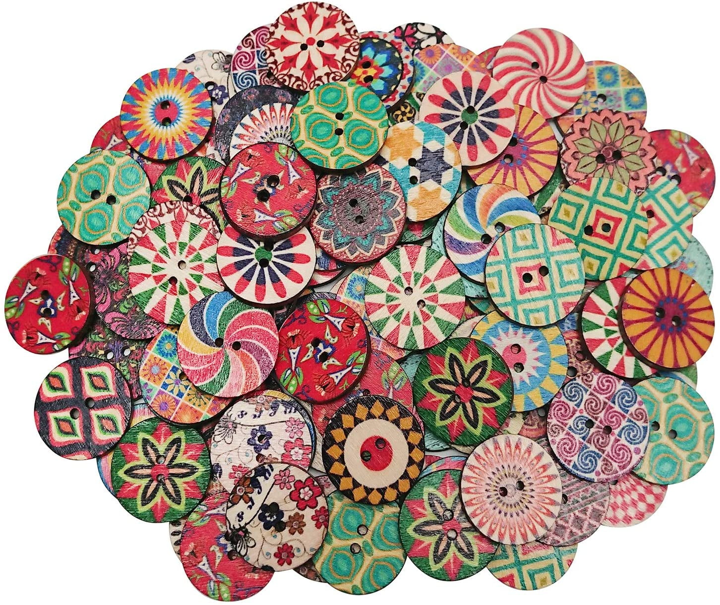Scrapbooking 0.8, 50pcs DIY Handmade Decorations Mixed Color Wooden Buttons 4 Holes Round Buttons for Childrens Manual Button Painting and Sewing Fasteners 