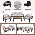 thumbnail image 4 of 4-Piece Outdoor Patio Furniture Set, A-cacia Wood Patio Sectional Sofa Conversation Set with Coffee Table and All-Weather Cushions for Garden and Backyard, Beige, 4 of 9