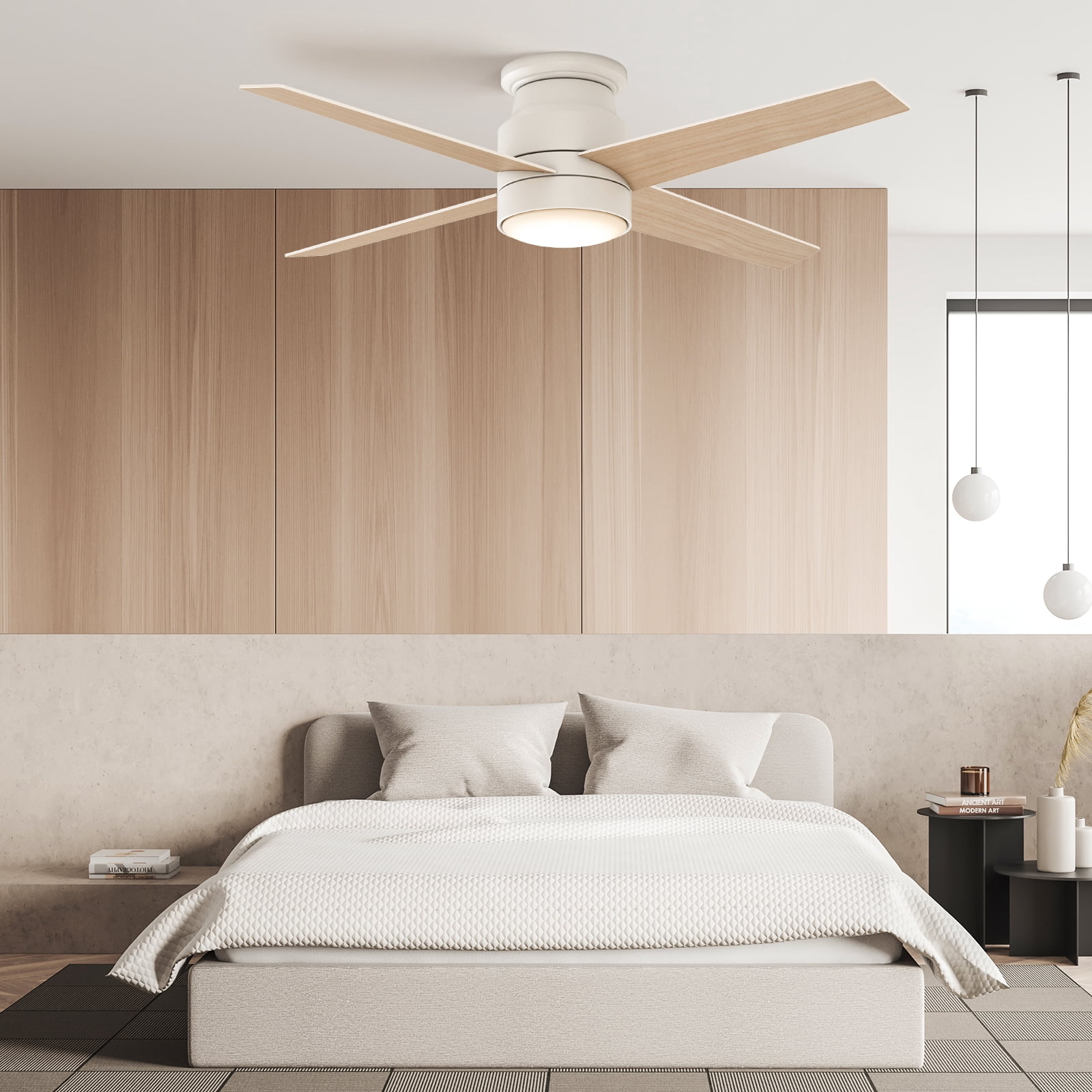 Warmiplanet 52" Modern Flush Mount Ceiling Fan with Light & Remote, White, Dual-Color Blades, DC Motor, 6 Speeds, 3-Color Light, Reversible, Timer