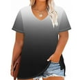 thumbnail image 3 of Plus Size V Neck T Shirts Women Gradient Print Short Sleeve Tops Casual Summer Tshirts Loose Fit Tee, 3 of 5