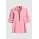 thumbnail image 3 of Tops de manga larga con hombros descubiertos para mujer, cuello en V, anillo, cremallera, tejido de gofre, camisa cruzada, Tops, camisas informales, rosa, XL, 3 of 5