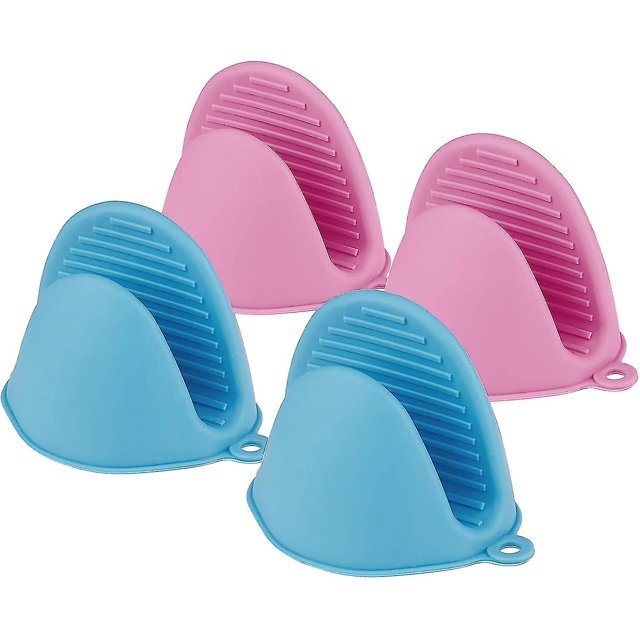 Manoplas de silicona para horno, 4 piezas (azul+rosa) Agarraderas de silicona para ollas de cocina, Agarraderas de silicona para ollas Mini manopla para horno Agarraderas resistent