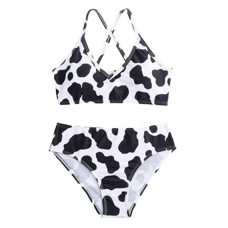 

3T Swimsuit Girls Girls Summer Cute Crisscross Back Cow Floral Print Two-Piece Swimsuit