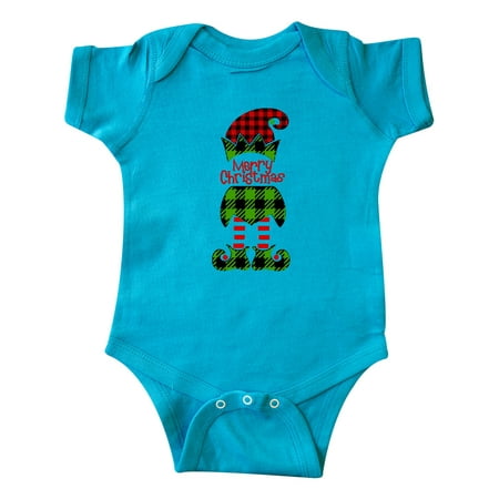 

Inktastic Merry Christmas Elf in Red and Green Plaid Gift Baby Boy or Baby Girl Bodysuit
