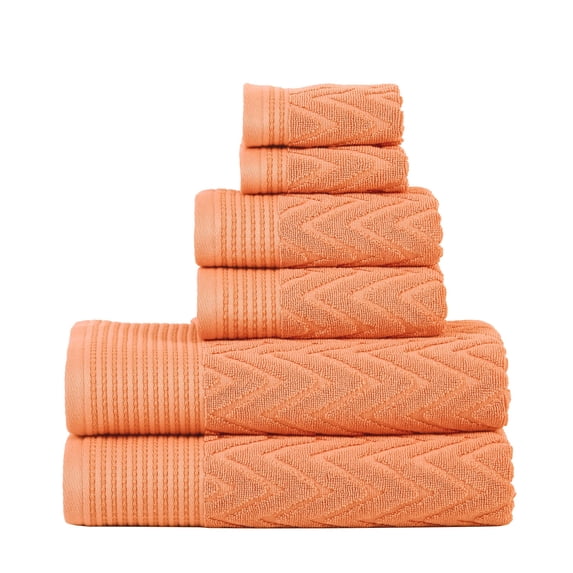 Chevron 100% Combed Cotton 550 GSM Jacquard Weave 6-Piece Towel Set Papaya