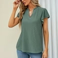 thumbnail image 6 of TIHLMK Womens Shirts Green Women Fashion Leisure Solid Short Sleeve V-Neck Blouses Gift for Womens Tops, 6 of 8