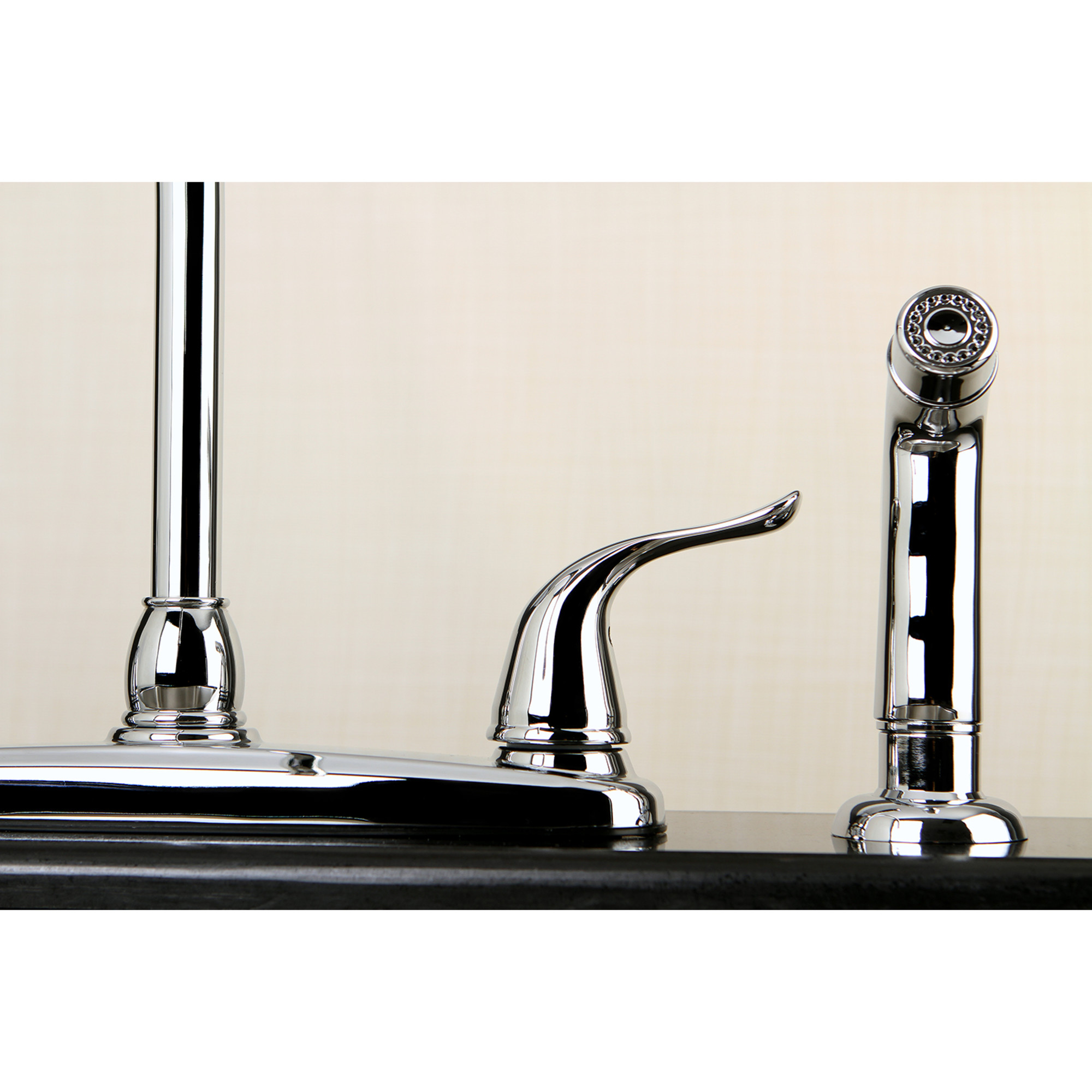 Kingston FB2791YLSP Yosemite Two-Handle 4-Hole 8" Centerset Kitchen Faucet with Side Sprayer in Polished Chrome