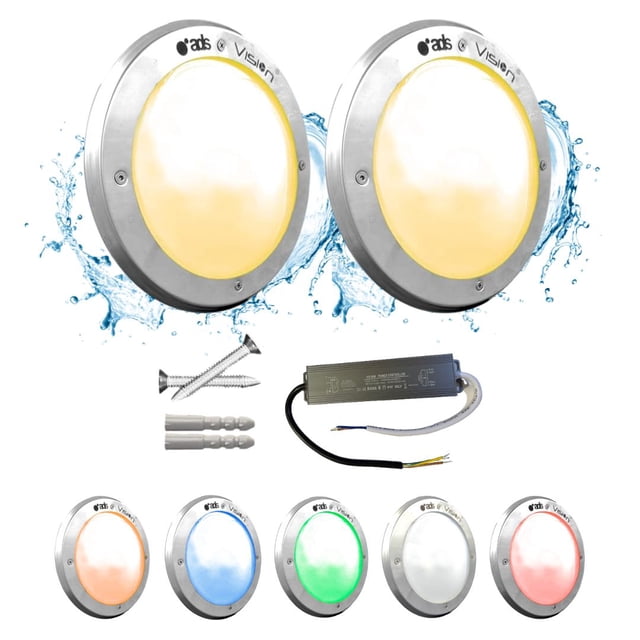 2 Lámparas LED Sumergible Para Alberca de nicho o sobreponer ADS PL 80W 27CM Cálido Con Transformador
