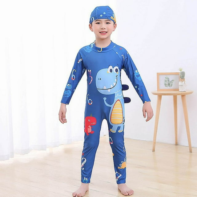 Traje de baño de verano para niños con estampado lindo, mono de manga larga, traje de baño largo para niños