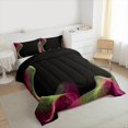 thumbnail image 3 of Feelyou Teens Abstract Ombre Full Size Comforter Sets, Green Pink Striped Bedding Comforter Set, Chic Modern Artwork Reversible Bedding Sets, Luxury Bedroom Decor, 3pcs, 3 of 8
