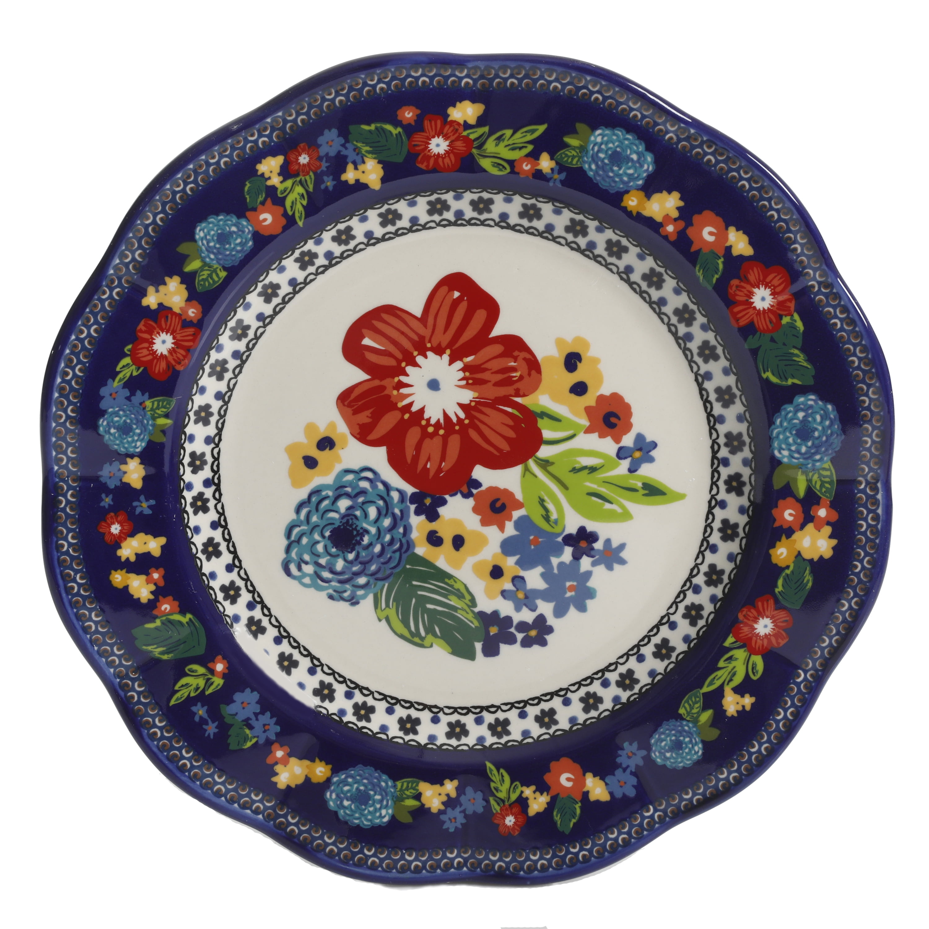 The Pioneer Woman Dazzling Dahlias 12-Piece Dinnerware Set, Cobalt