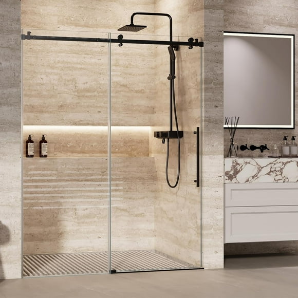 EastVita Frameless Adjustable Shower Glass Door with Waterroof Seal Strip, Clear 5/16" (8mm) SGCC Tempered Glass, Stainless Steel Hardware (56-60" W x 72" H)