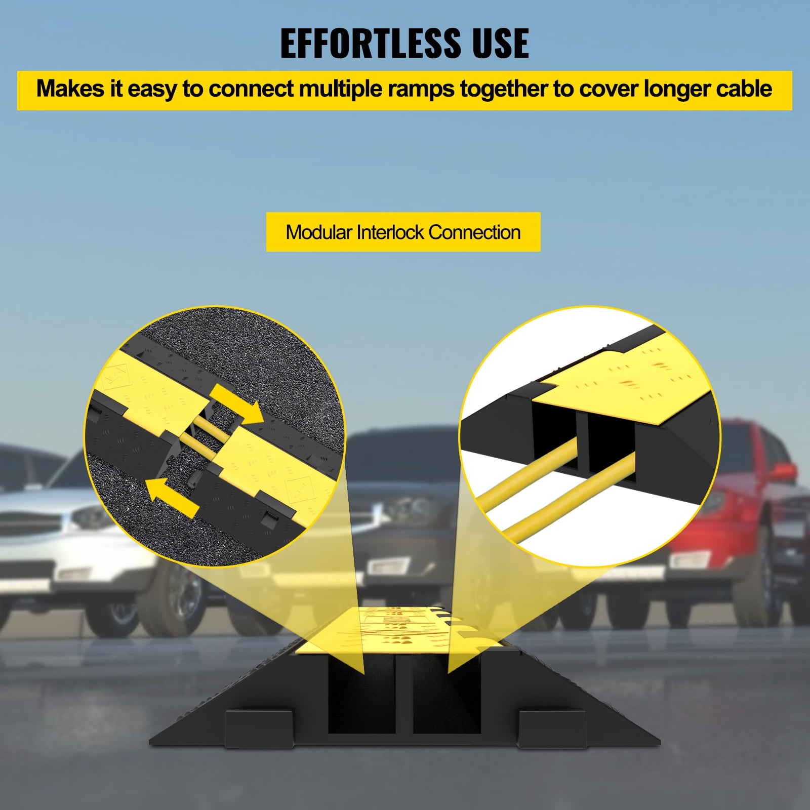SKYSHALO Cable Protector Ramp, 5 Packs 2 Channels Speed Bump Hump, Rubber Modular Speed Bump Rated 11000 lbs Load Capacity