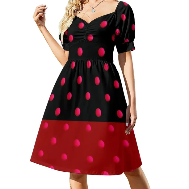 Vestido retro con fondo rojo y negro. Vestido de manga corta para mujer, ropa de fiesta, novedades.