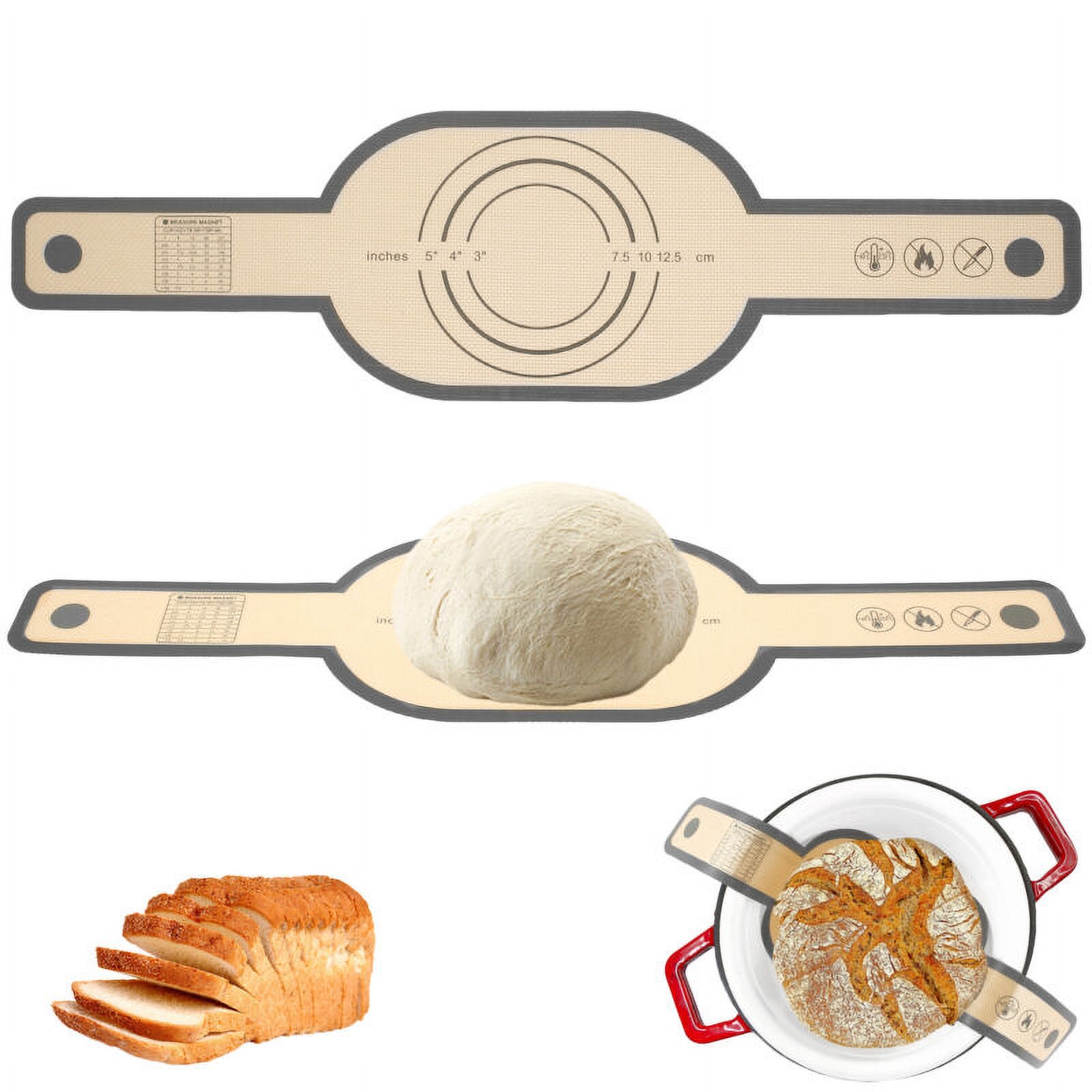 Qenwkxz 2pcs Silicone Bread Sling Non-Stick Silicone Baking Mat Sling Heat Resistant Silicone Dutch Oven Liner with Long Handle Reusable Silicone Bread Mat Sheets for Transfer Dough Baking - image 5 of 11