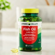 Spring Valley Omega-3 Fish Oil Soft Gels, Heart Health Dietary Supplement, 1000 mg, 60 Count