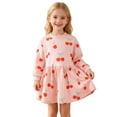 thumbnail image 3 of XAOFW Girls Dresses Cherry Print Long Sleeves Round Neck Gown Autumn Winter Toddler Kids Soft Cozy Casual Daily Wear Sundress, 3 of 7