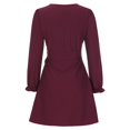 thumbnail image 4 of Womens Wrap V Neck Long Sleeve Casual Dress Tie Waist Solid Color A Line Dress Loose Comfy Party Dress for Women, 4 of 7