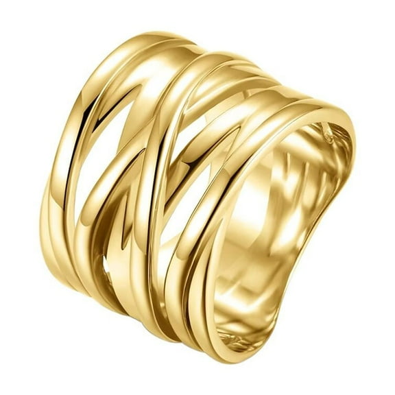 PAURO Women's Stainless Steel Crossover Braided Statement Ring Wide Wedding Band Cocktail Jewelry Gold Size 9