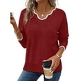 thumbnail image 3 of Women'S Sweaters Casual V-Neck Long Sleeve Sweaters Loose Solid Fall Tops Pullover Sweater Red M, 3 of 7