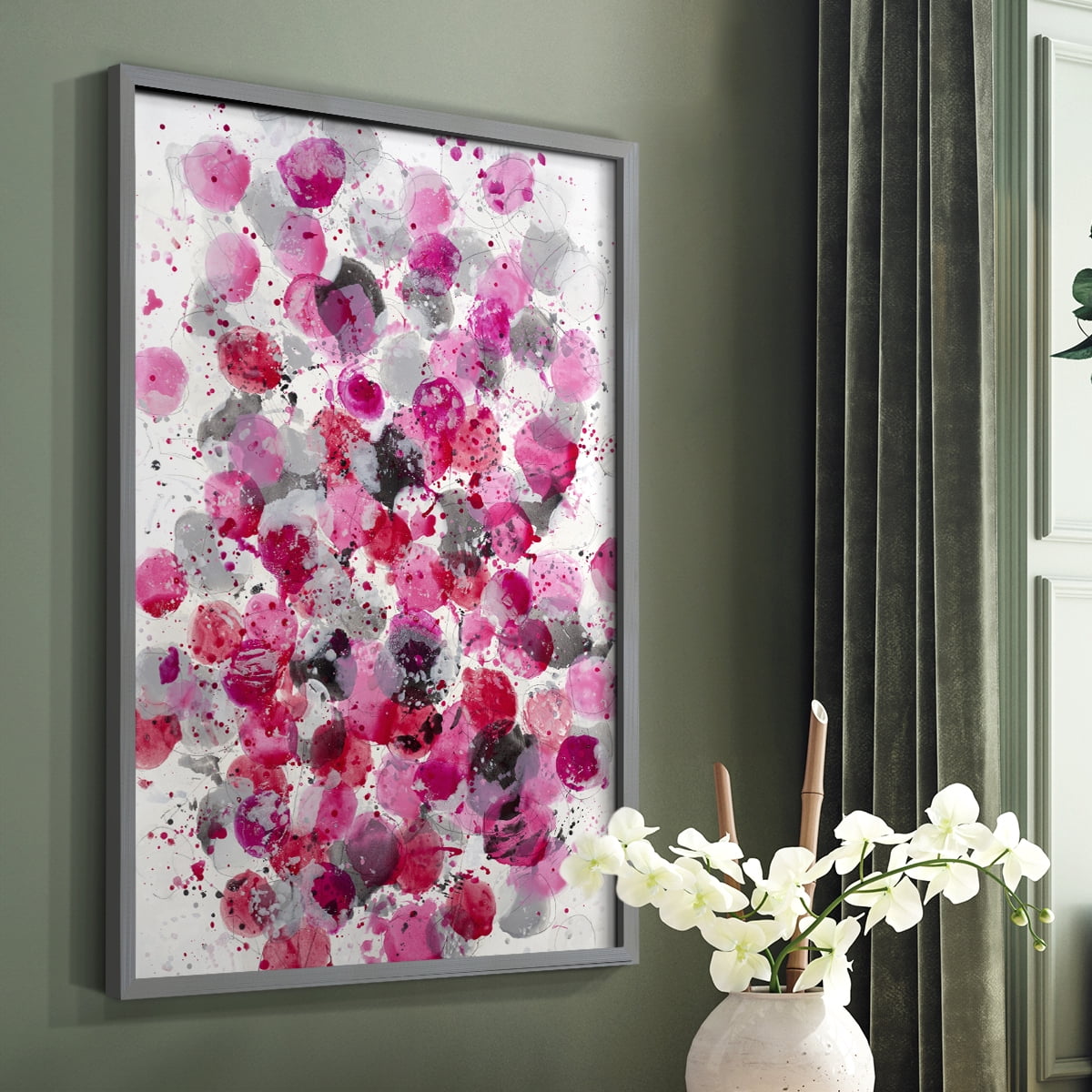 Bouquet Framed Print in Gray Solid Wood Framed Print No Nail Hanging