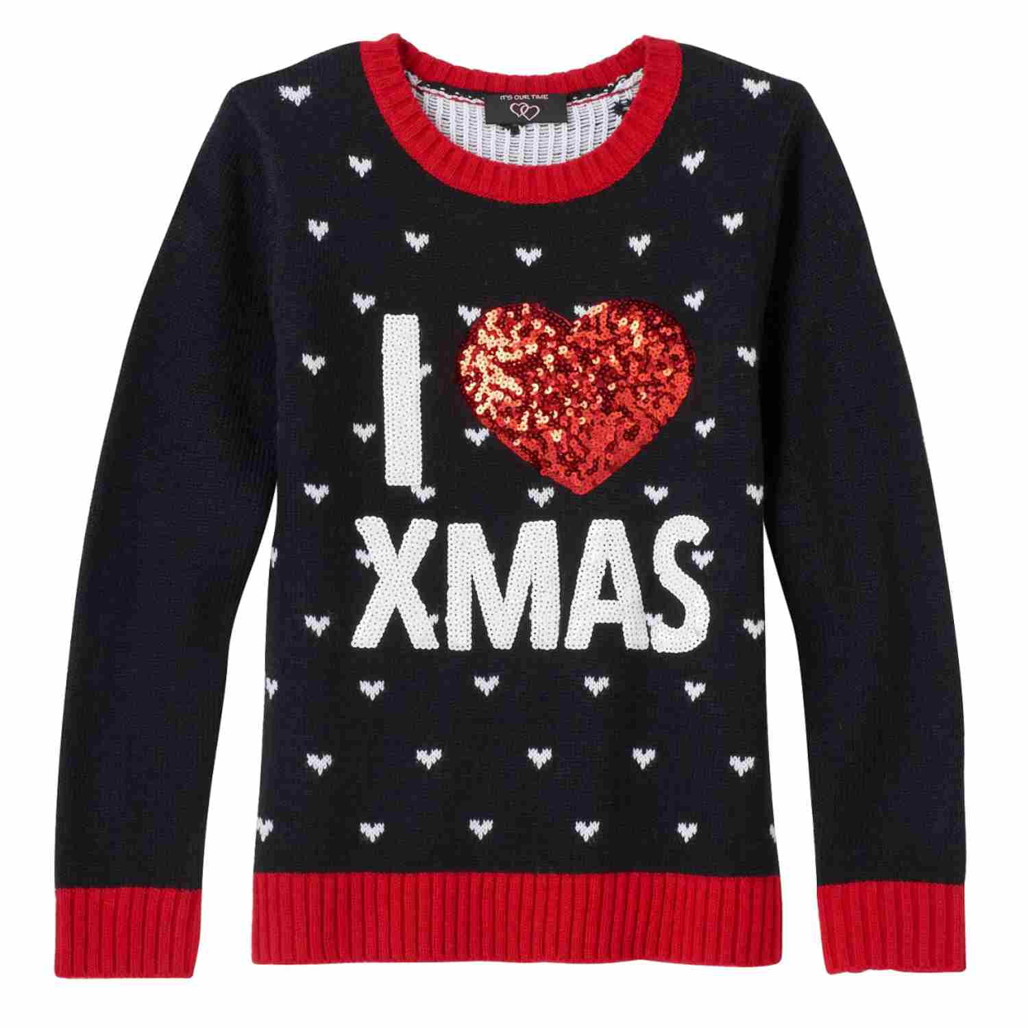 Christmas Sweater Glitter Heart Holiday 